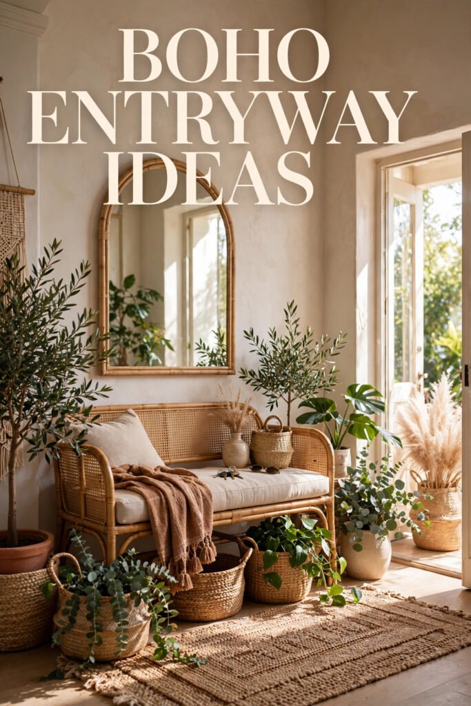 Boho Entryway Ideas That Bring Rattan, Plants, and Texture Together